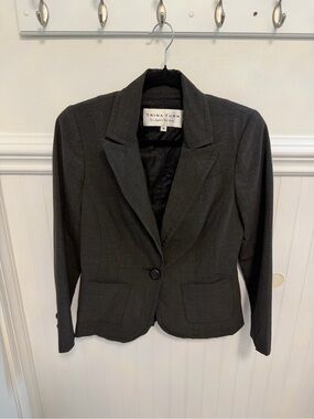 Trina Turk Dark Gray Single-Button Tailored Blazer